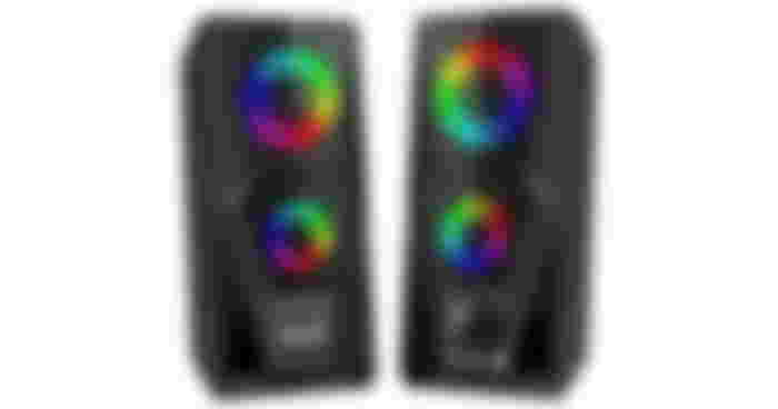 Archeer product image black Dual-Channel Desktop Speakers in black with LED RGB lighting.