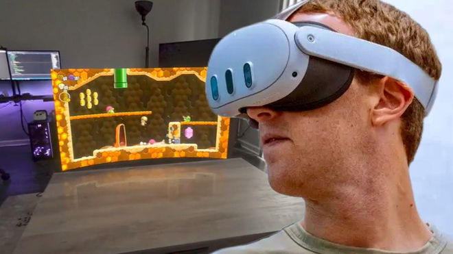 Mark Zuckerberg next to an AR SCreen on the Meta quest 3