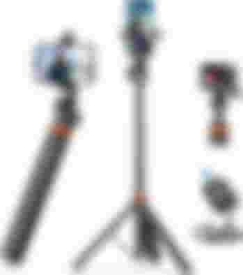 Eucos product image of a smartphone attached to a black tripod with orange trim