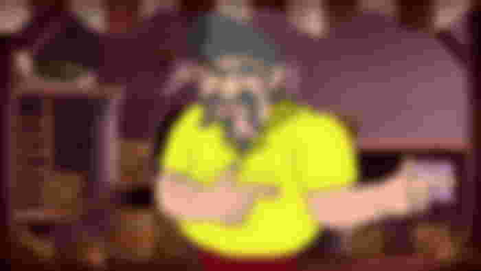 Shopkeeper pointing