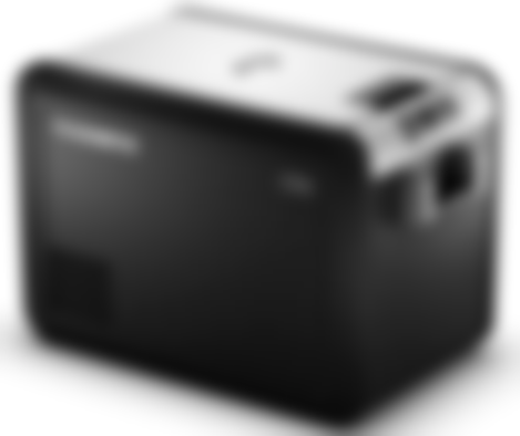 Dometic CFX3 product image of a black and silver portable fridge.
