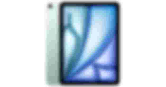 iPad Air product image of a light blue and black tablet with a blue pattern on the display.