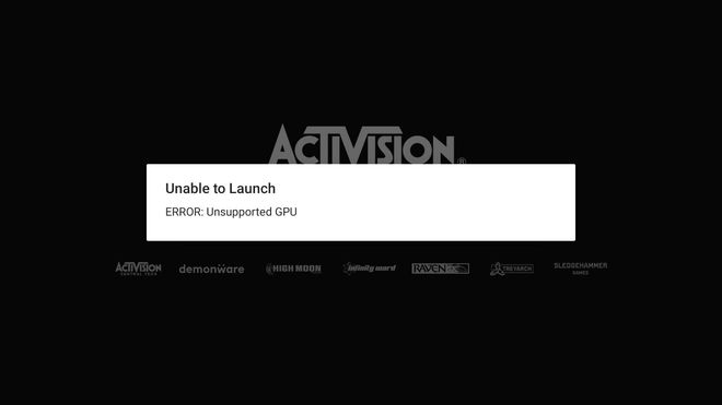 An image of the Warzone Mobile "Unsupported GPU" error