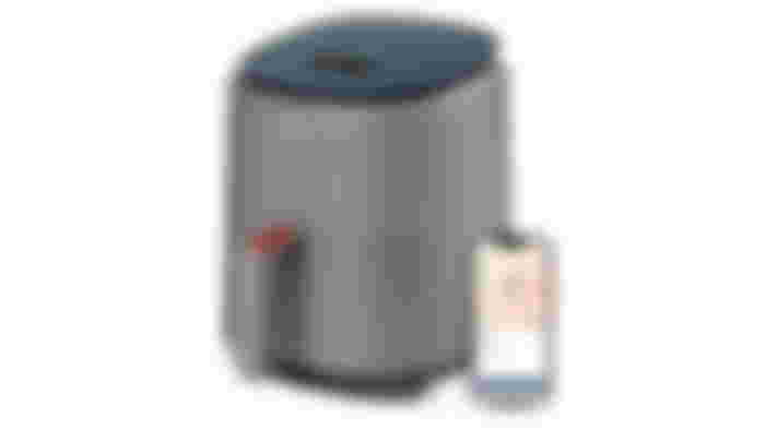 COSORI product image of a grey air fryer with a dark red handle.