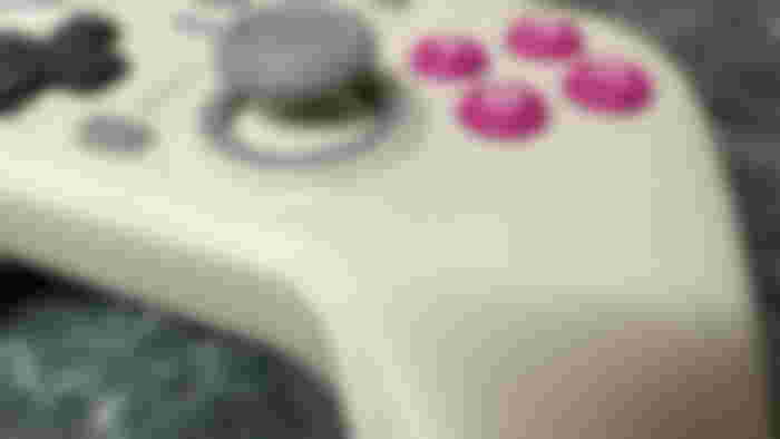 Close up of the right hand side of the Gamesir Nova, including the face buttons and right analogue stick