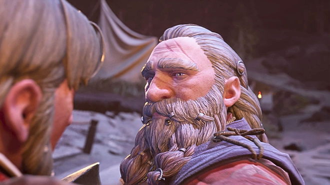 A close-up of Gimli the dwarf from The Lord of the Rings: Return to Moria
