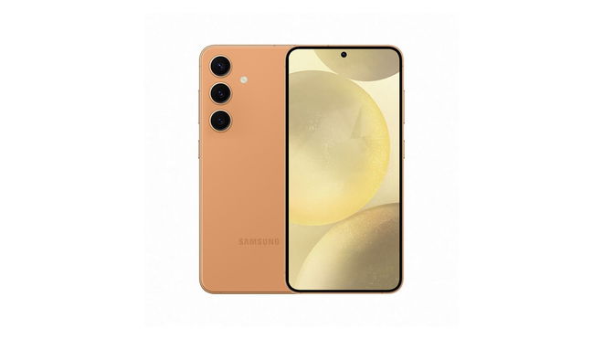 An image of an orange Samsung Galaxy S24 smartphone