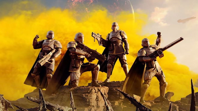 bypass the queue in Helldivers 2 - An image of 4 Helldivers standing on a mountain