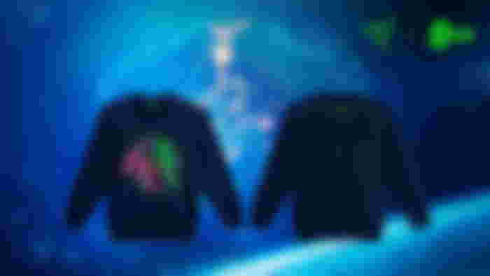 A Razer sweatshirt with a Gundam-themed design
