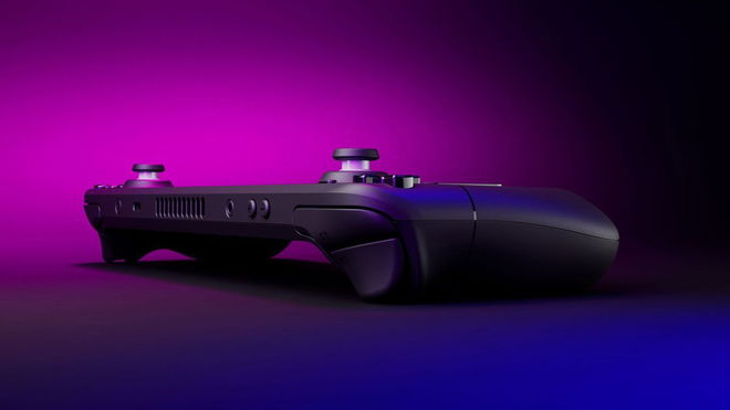 Steam Deck on a blue and purple background - Steam Deck emulation