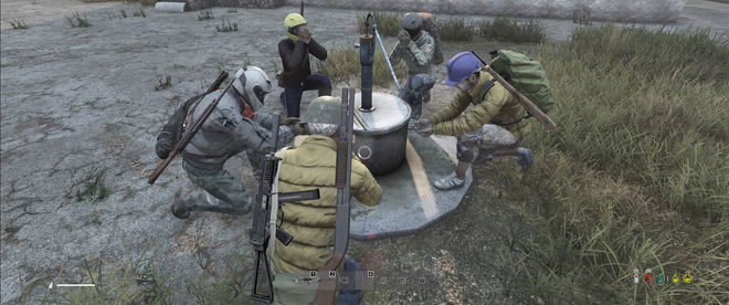 Respawn near friends in DayZ - several characters huddle together in DayZ