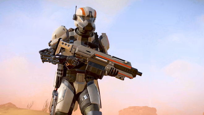 Helldivers 2 cross-save - An image of a Helldiver holding gun and running