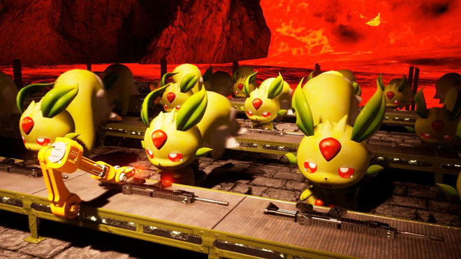 Palworld Production Assembly Line not working - An image of Pals working in a production line