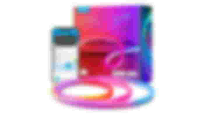 Govee RGBIC LED Neon Rope product image of a pink, blue, and orange strip light next to a phone and box.