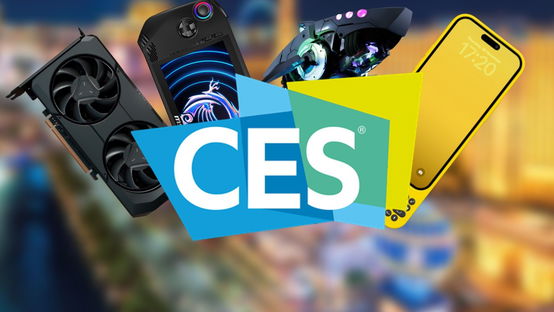 AMD 7600 XT, MSI Claw, Shark X and Clicks keyboard behind CES logo