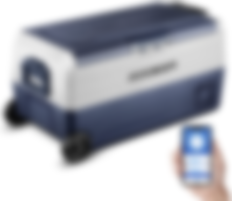 BODEGA product image of a grey and blue portable fridge.