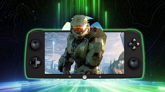 Xbox Series Portable handheld console showing Master Chief from Halo Infinite on the front