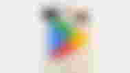 Google Play Store logo in front of the Pixel 8 smartphones
