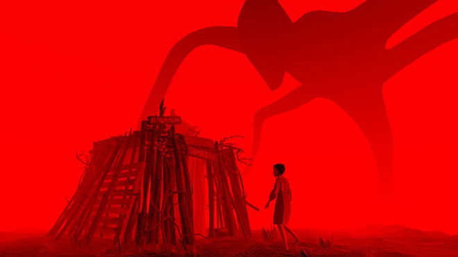 Stranger Things VR screenshot on red background