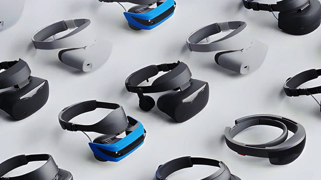 A range of Windows Mixed Reality VR headsets arranged in rows