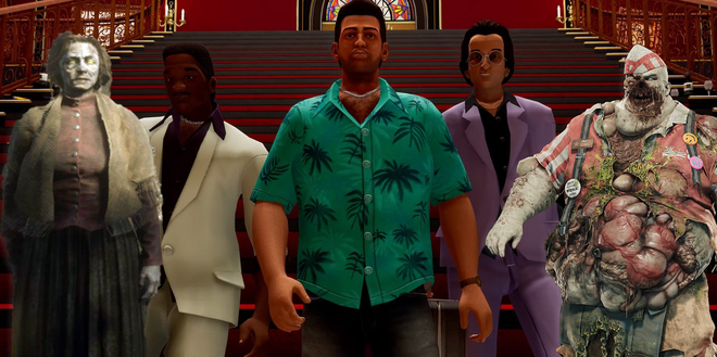 GTA Vice City Zombie - characters from Vice City with zombies around them