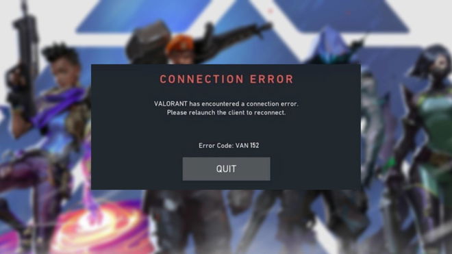 An image of a pop-up error message box in Valorant that reads error code VAN 152