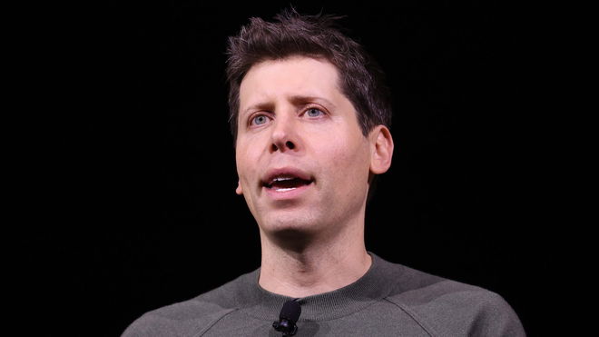 AI expert Sam Altman talks on a stage 