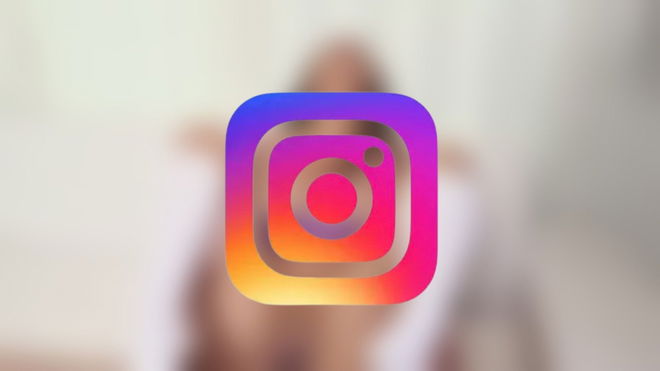 Instagram logo in focus, with a blurred background showing explicit content, highlighting the issue of Instagram acting freaky