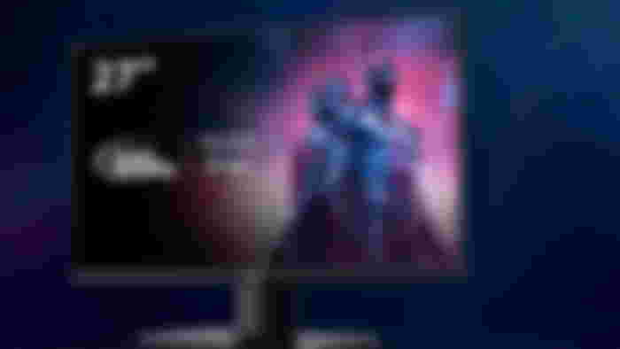 Acer KB272 product image of a black monitor featuring two cyborgs with red eyes on the display.