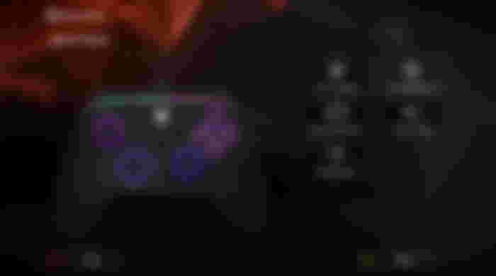 PowerA Gamer HQ software in red and black with an image of a black controller lit in light blue, pink, and purple lights.