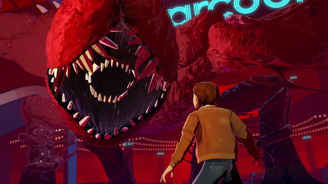 Max from Stranger Things VR looking up at the Mind Flayer's flesh form