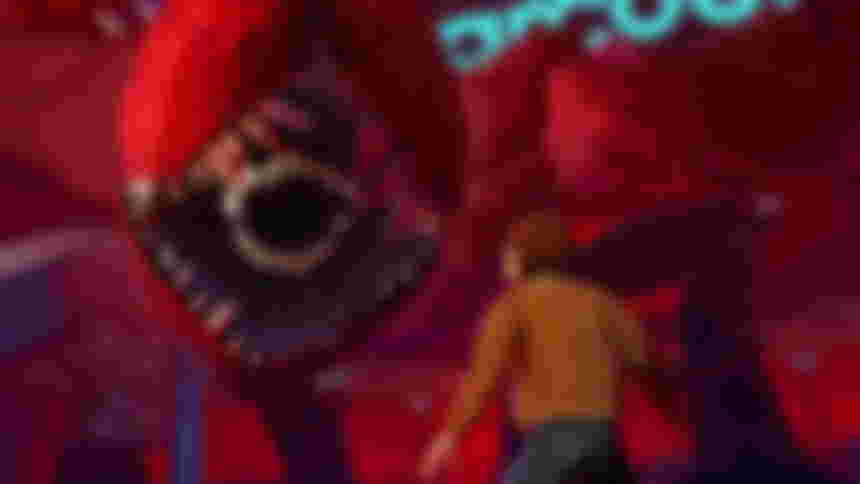 Max from Stranger Things VR looking up at the Mind Flayer's flesh form