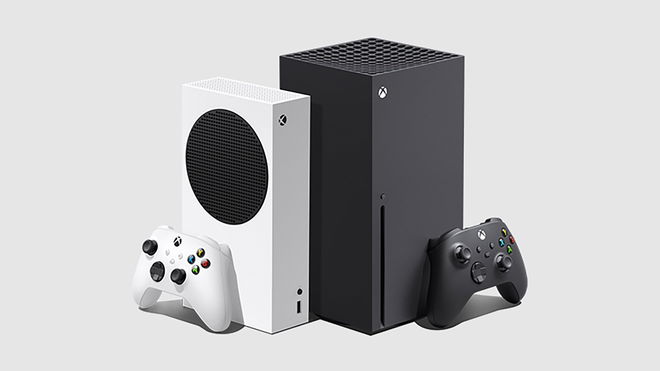 Xbox Series X and S consoles on pale grey background