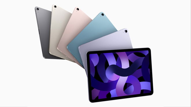 Several iPad Air products in a variety of colours.