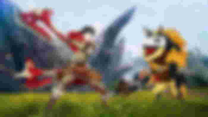 Blue Protocol character fighting a monster