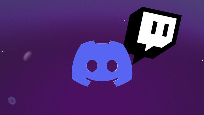 Discord logo in front of a black and white Twitch logo