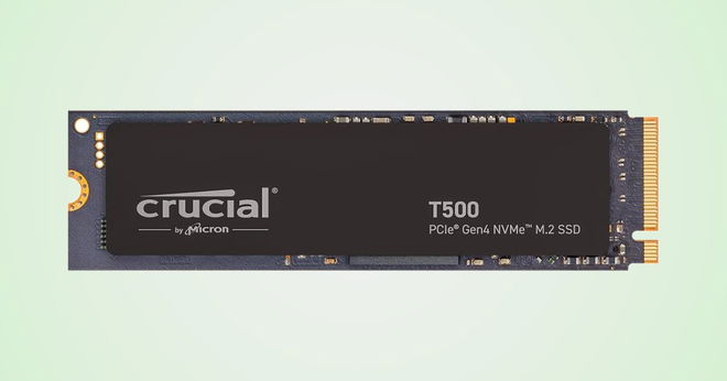 A black, rectangular SSD featuring gold ends and grey branding on top.