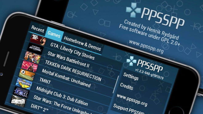 The PPSSPP app on a mobile device