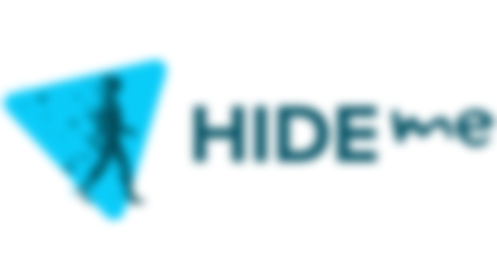 Hide.me logo in blue with a person walking through a lighter blue triangle on the left.