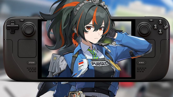 Zhu Yuan from Zenless Zone Zero popping out of a Steam Deck screen