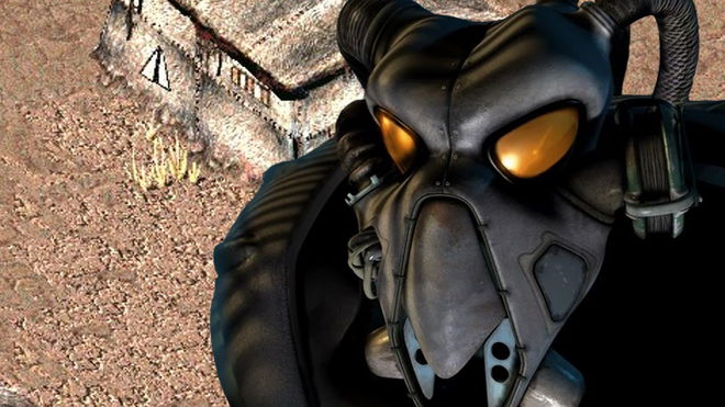 Fallout 2 Power Armour from cover art in front of a gameplay screesh