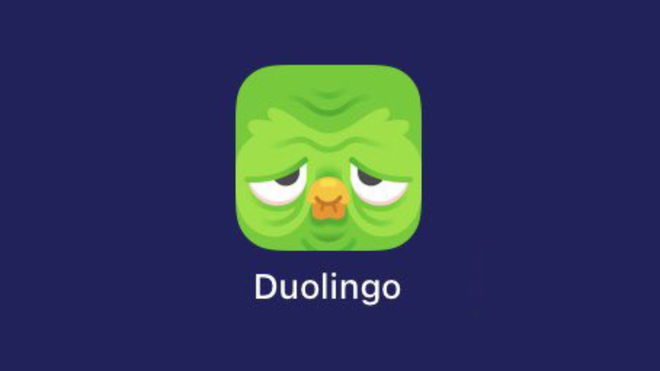 An image of the new Duolingo icon that looks sad, old, and wrinkly