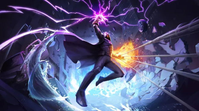 Character using multiple superpowers in Project Demigod new key art
