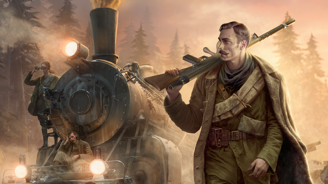 last train home artwork with soldier holding rifle