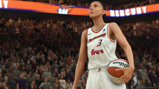 NBA 2K23 player in a stadium.