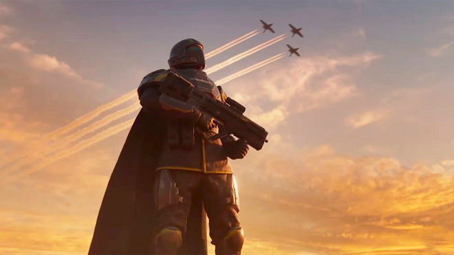 Helldivers 2 quickplay not working - An image of a character from the game standing with a gun in hand