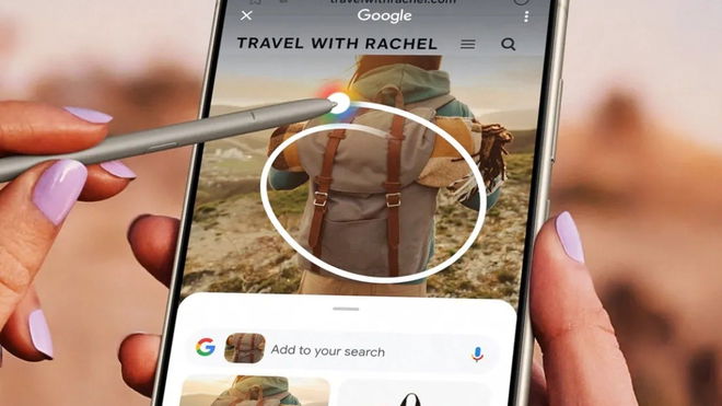 Someone using the Stylus from Samsung S24 Ultra and circling a bag for Circle to Search