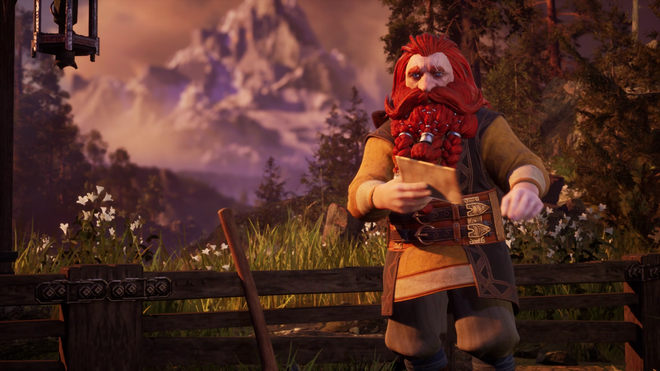 return to moria red haired and beared dwarf holding a letter of information