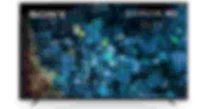 Sony A80L product image of a black near-frameless TV with an image of blue crystals on the display.