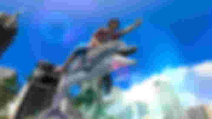 Like a Dragon protagonist Ichiban riding a dolphin into the ocean